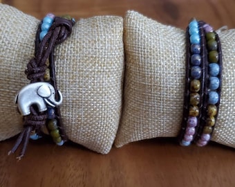 Sundance style bracelet wrap boho bracelet Elephant earth tones double wrap bracelet