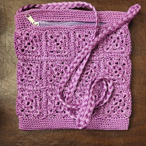 double pocket purse, braided strap, lined pockets, crochet nylon image 10