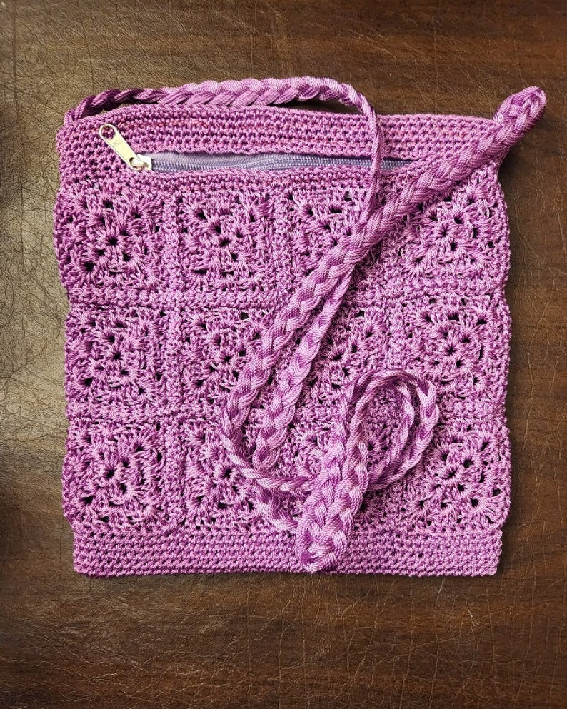 double pocket purse, braided strap, lined pockets, crochet nylon image 10