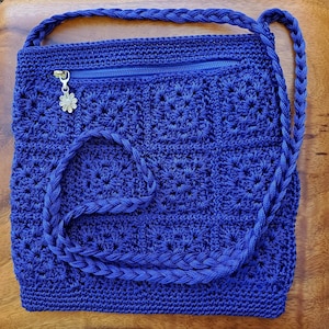 double pocket purse, braided strap, lined pockets, crochet nylon image 7