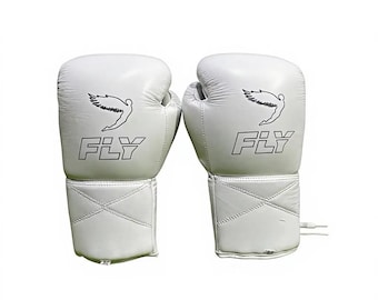 Witte bokshandschoenen met veters | FLY bokshandschoenen | Bokstrainingshandschoenen | Boksuitrusting | Cadeau voor vechter