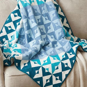 Modernt diamantmönster för quilt i PDF-format för nybörjare, halv kvadratisk triangel, 84x84, sängstorlek, direktnedladdning