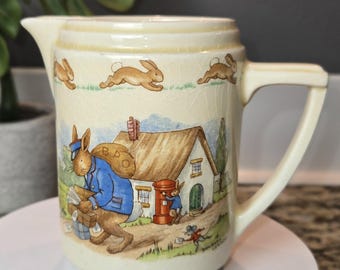 Vintage Royal Doulton Bunnykins Casino Jug: Postman Rabbit, Barbara Vernon Art (16oz)