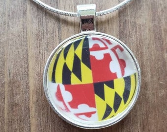 Maryland Flag Inspired Pendant 925 Sterling Silver Necklace (20") FREE SHIPPING