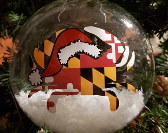 FREE SHIPPING MD Maryland Flag Crab Santa Hat Themed Ornament (Acrylic 4")