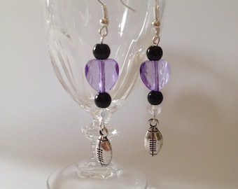 Football Beaded Purple Heart Earrings