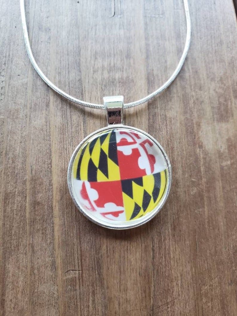 Maryland Flag Inspired Pendant 925 Sterling Silver Necklace 20 FREE SHIPPING image 1