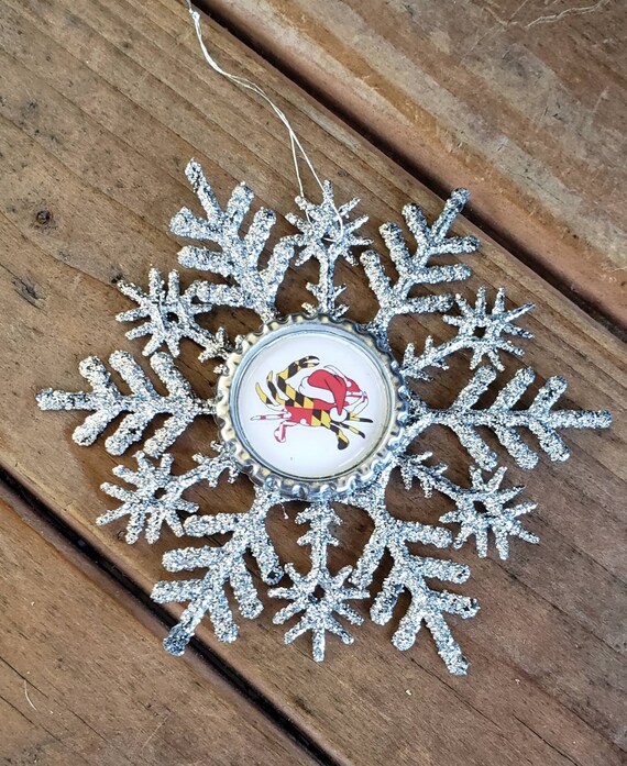 Maryland Flag Santa Crab Themed Glitter Snowflake Ornament Etsy