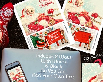 Retro Christmas Santas With Greetings and Blank to Personalize Cards & Crafts