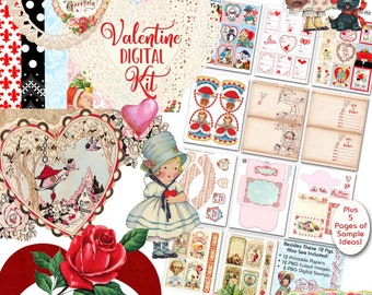 Retro Vintage Valentine Instant Download Kit for Cards, Keepsakes & Crafts
