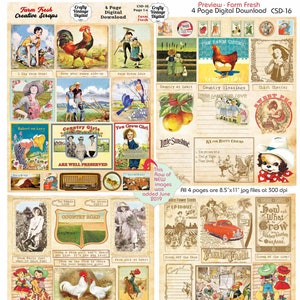 Farm Fresh Kreative Scraps 4 Seiten Digital Download Vintage Landhaus Bauernhof Huhn Bilder