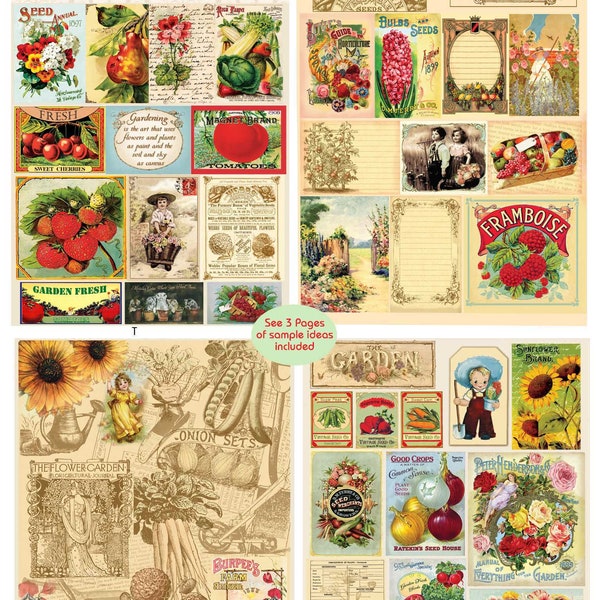 Garden Creative Scraps 4 Page Digital Download, Vintage Botanical Images, Antique Garden Catalog Covers, Vintage Floral, Paper Crafts