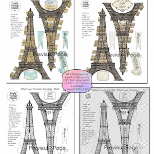 Torre Eiffel 4 Maneras Digital Instant Descargar 4 Patrón Plantillas 3D París Francia Vintage Imprimible