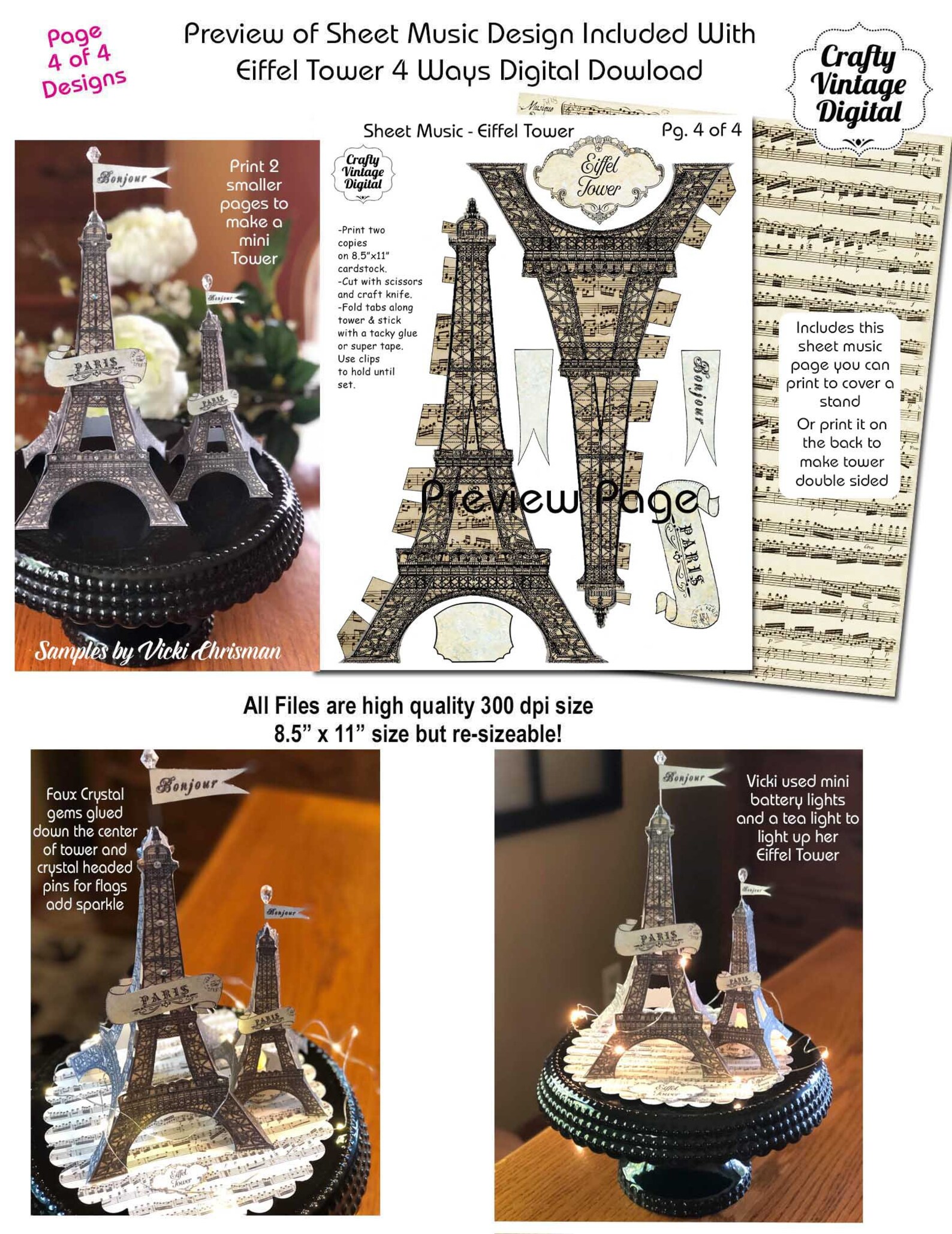 Eiffel Tower 4 Ways Digital Instant Download 4 Pattern 3D | Etsy