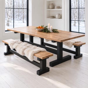 8 ft Trestle Dining Table Woodworking Plan – Two Benches and Breadboard Top, Printable DIY PDF