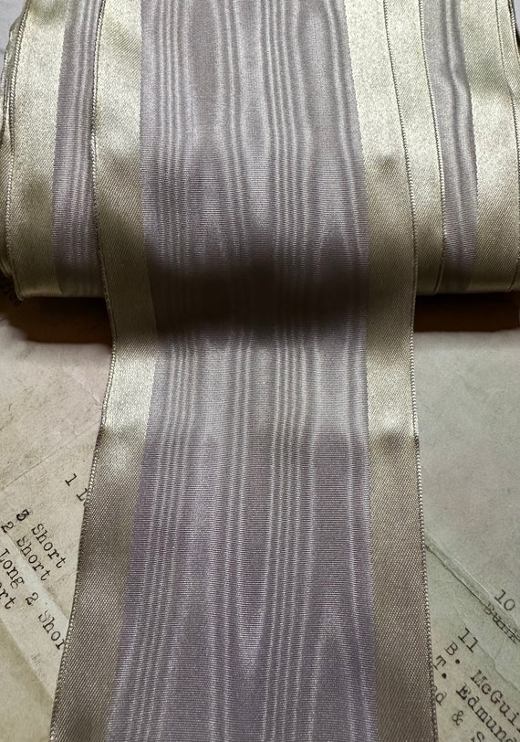 Vintage Gold Lavendar Violet Moire French Grosgrain Wire Ribbon