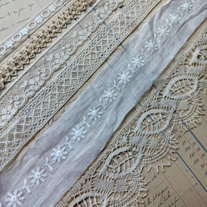 Vintage kantpakket - 6 yards vintage en antieke kanten rand - gebroken wit crèmebeige neutrale kleuren