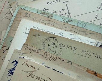 10 RANDOM Vintage & Antique French Postcards - Original Vintage for Junk Journals - Beautiful French Handwriting Black and White Photos