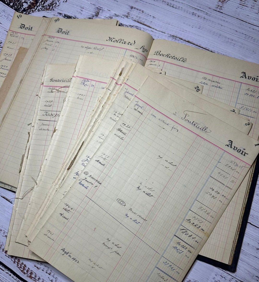 Antique French Ledger Folio Pages 1930s 1 Complete FOLIO Authentic