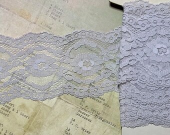 1 Yard 3 1/4” Soft Gray Lavender Floral Lace Trim - New Old Stock