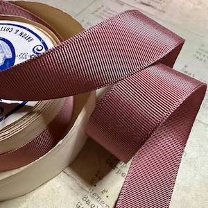 1 Yard Vintage Mauve Pink Cotton Rayon Grosgrain Ribbon Trim - 7/8” - Gros Grain