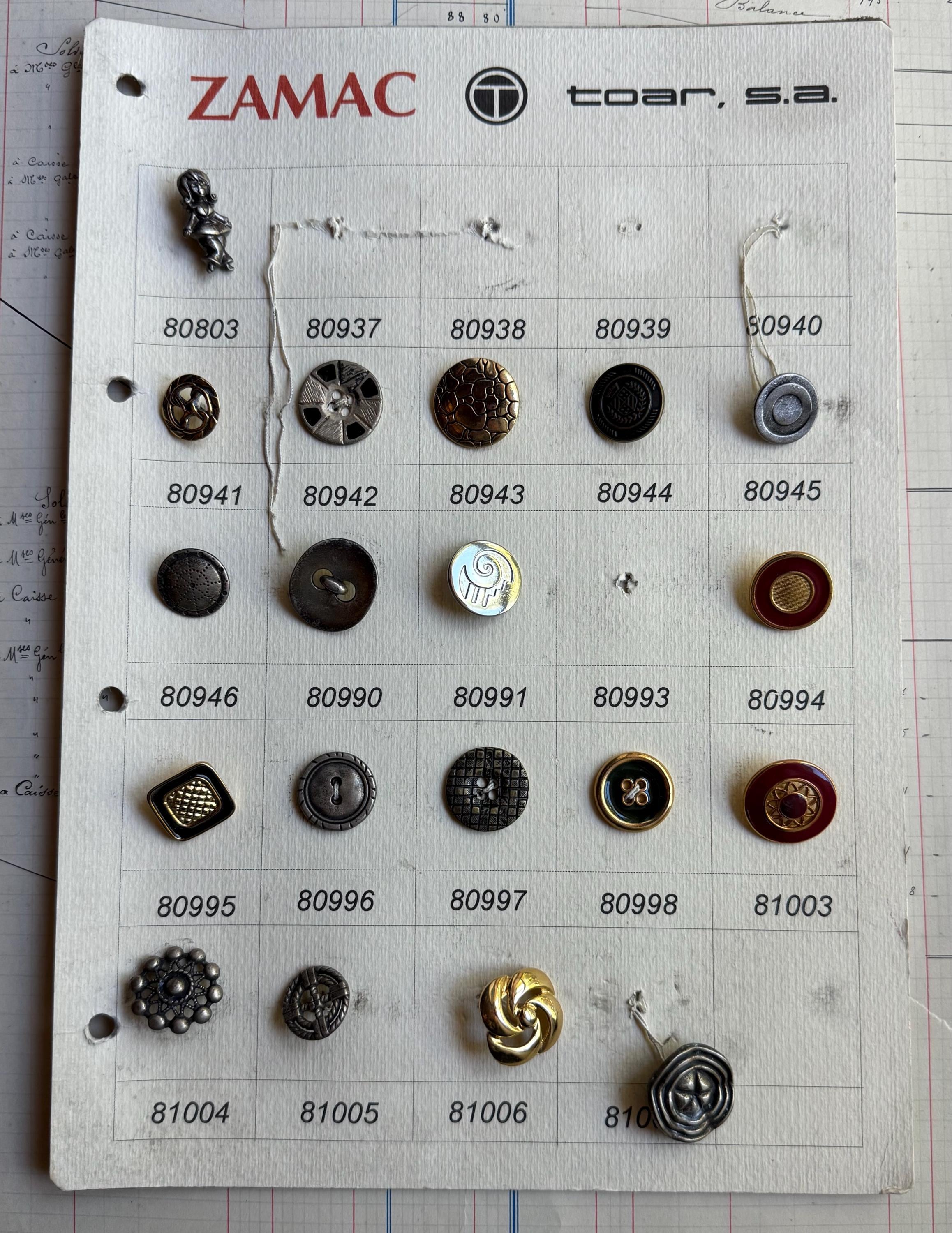 Antique buttons sample フランス　2SET レア品 Authentic Vintage French Button Sampler Card - Metal Buttons From