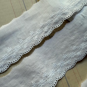 1 jarda de ilhós de algodão branco vintage com acabamento em renda bordada - 3” de largura