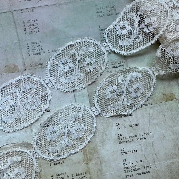 2” Vintage 1930s Floral Motif French Lace Trim - Made in France