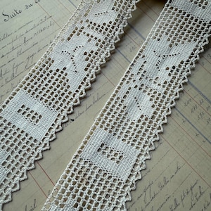 bordure vintage en dentelle au crochet beige doux français - 1 yard - fabriqué en France - 2" de largeur