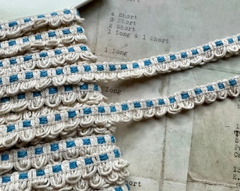 Vintage 1/2” Crochet Soft Woven Light Beige Blue Woven Lace Trim - 1 Yard