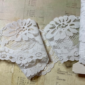 4” White Scalloped Floral Vintage Lace Trim - Emil Katz New York Vintage Imported French Lace - France