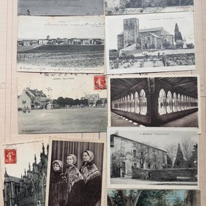 Set P9 Postales Vintage Francesas - Postales Vintage Originales para Diarios Basura - Hermosa Escritura Francesa - Blanco y Negro y Color