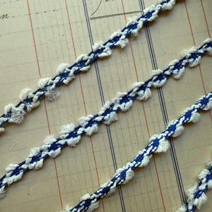Garniture en ruban bleu royal et blanc délicat de 1 mètre - Fabriqué en France - Largeur 1/4" - Minable
