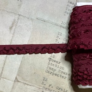 Rare Antique Ribbon Ruched Garnet Red Silk & Chenille Ribbonwork 3/8 Width Authentic 1/2 or Full Yard image 1