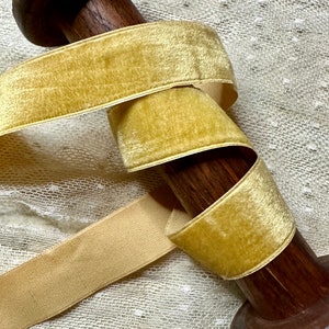 1 Yard 3/4” Vintage Yellow Silk & Rayon Soft Velvet Ribbon Trim