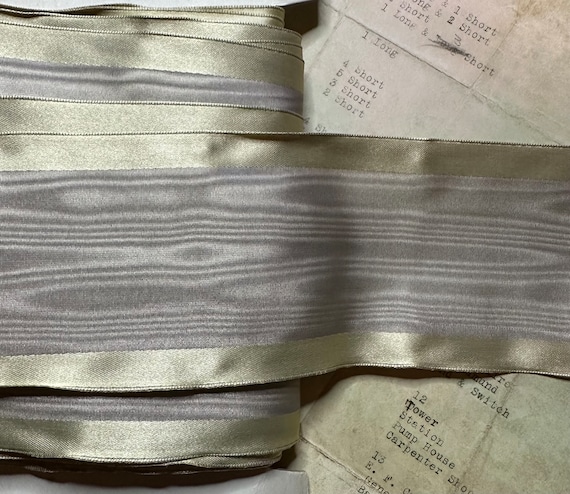 Vintage Gold Lavendar Violet Moire French Grosgrain Wire Ribbon