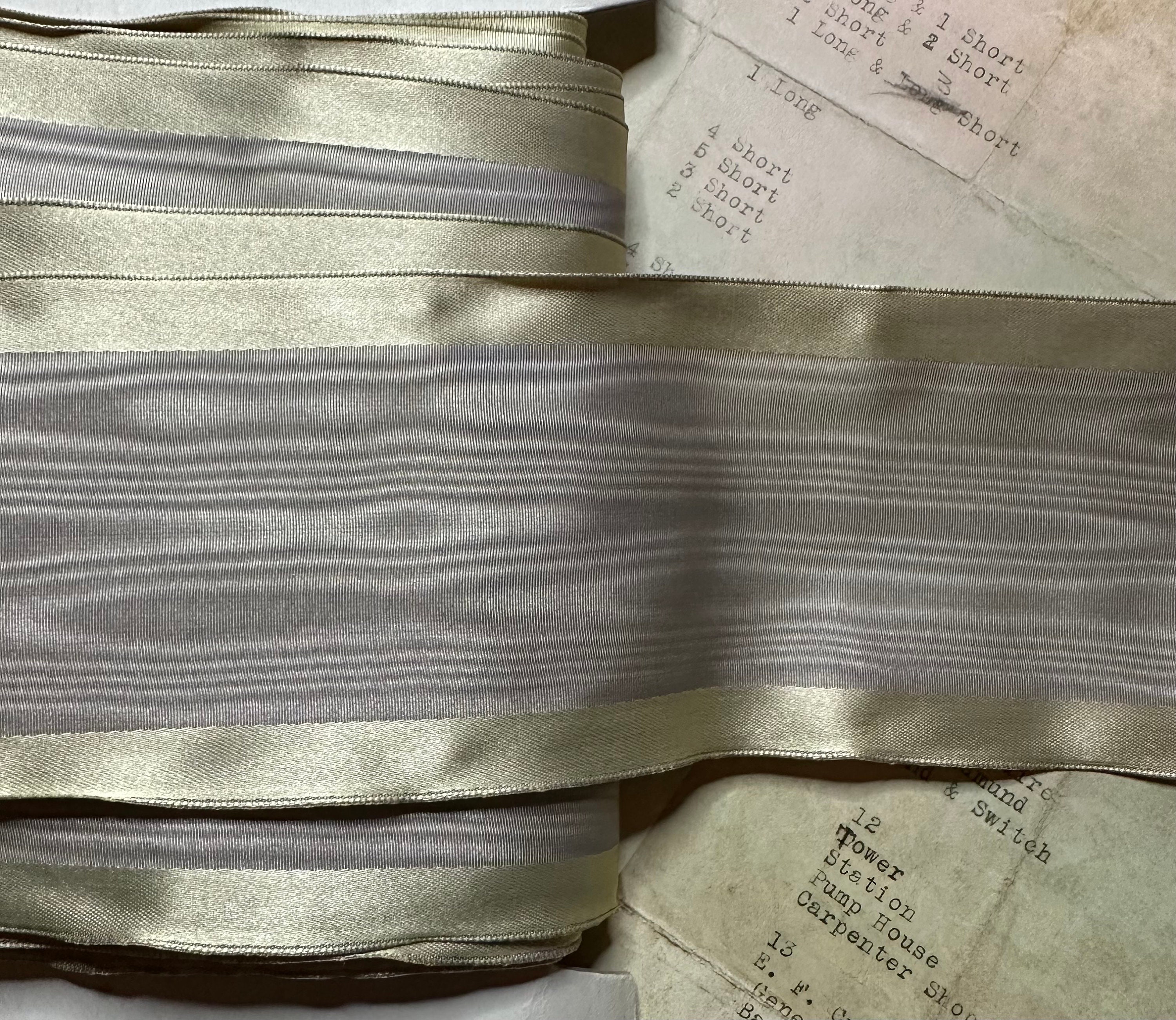 Vintage Gold Lavendar Violet Moire French Grosgrain Wire Ribbon