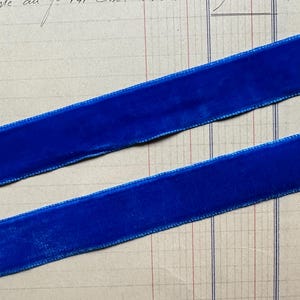 Vintage blauw fluwelen rayonlint geweven rand - 15/16" breed - 1 werf