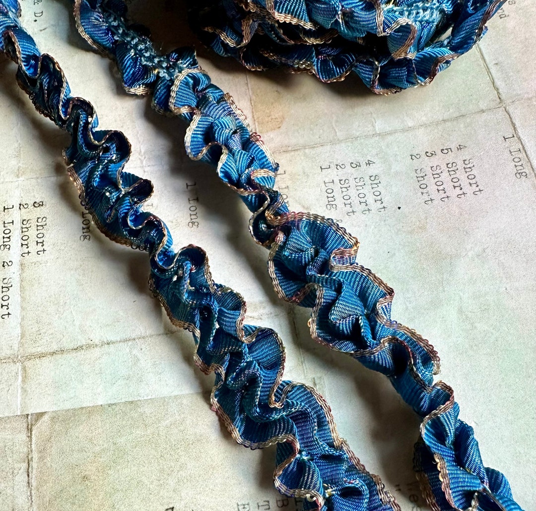 1 Yard Vintage Royal Blue Ruffle With Rainbow Picot French Silk Rayon ...
