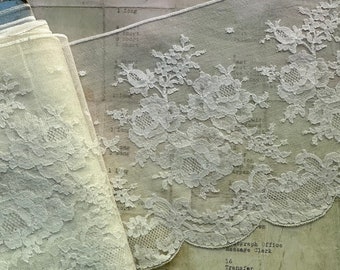 7” Wide Off White French Floral Lace - Made in France