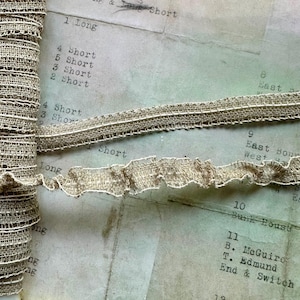 Bordure vintage en dentelle française beige - Fabriquée en France - 7/16" de large - Toile de jute fine à volants ou plate