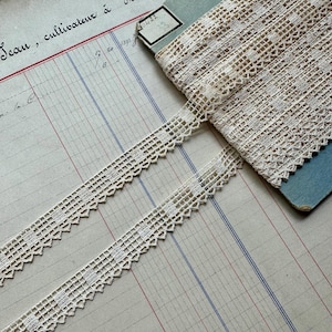 Bordure vintage en dentelle au crochet beige, 1 mètre, fabriquée en France, largeur 9/16 po.