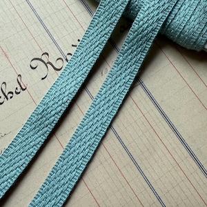 Bordure tissée bleu clair douce et vintage de 1 yard - Fabriquée en France - 1/2" de largeur - Coton viscose/rayonne