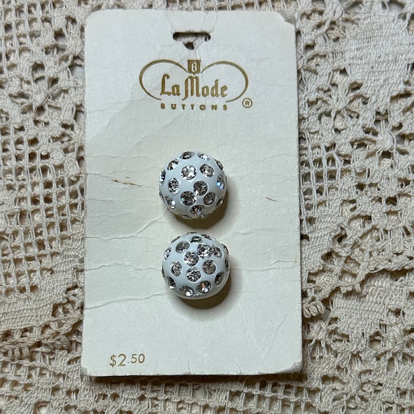 Vintage Rhinestone Cluster White La Mode Buttons 5/8” - On Card - Set of 2
