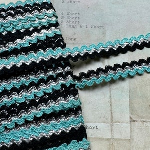 1 Yard Vintage Teal Zilver Zwart Geweven Trim - 1/2&quot; - Katoen Metallic Lurex Rayon
