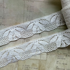 Bordure vintage en dentelle française tissée en coton doux blanc - Fabriquée en France - 1 1/2" de large