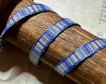 1 Yard Vintage Swiss Tartan Plaid Blue Ribbon Trim - 1/4”