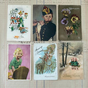 Conjunto de 10 cartões postais franceses antigos - originais, autênticos e vintage para diários de sucata