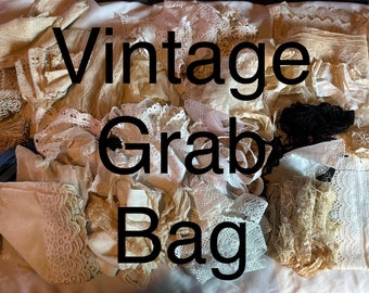 Vintage Grab Bag - Laces Trims Tatting Fabric & Clothing Remnants - READ DESCRIPTION