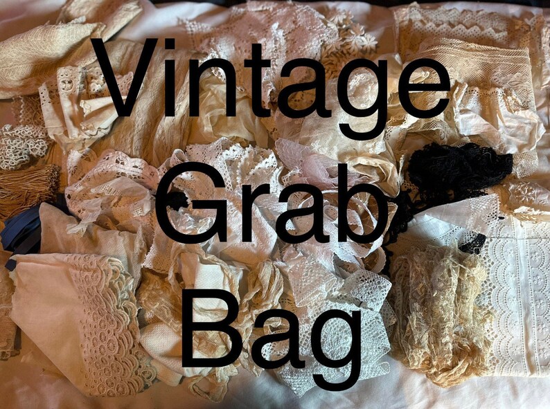 Vintage Grab Bag Laces Trims Tatting Fabric & Clothing Remnants READ DESCRIPTION image 1